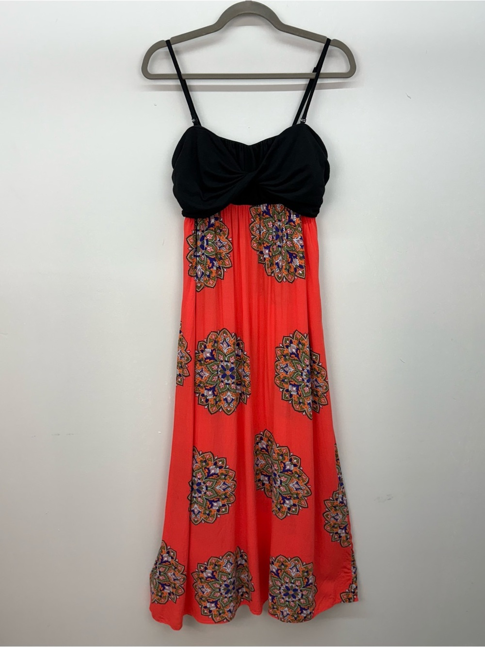 Anthropology Lilka Coral Canyon/Black Maxi Dress Pockets Removable Straps Medium